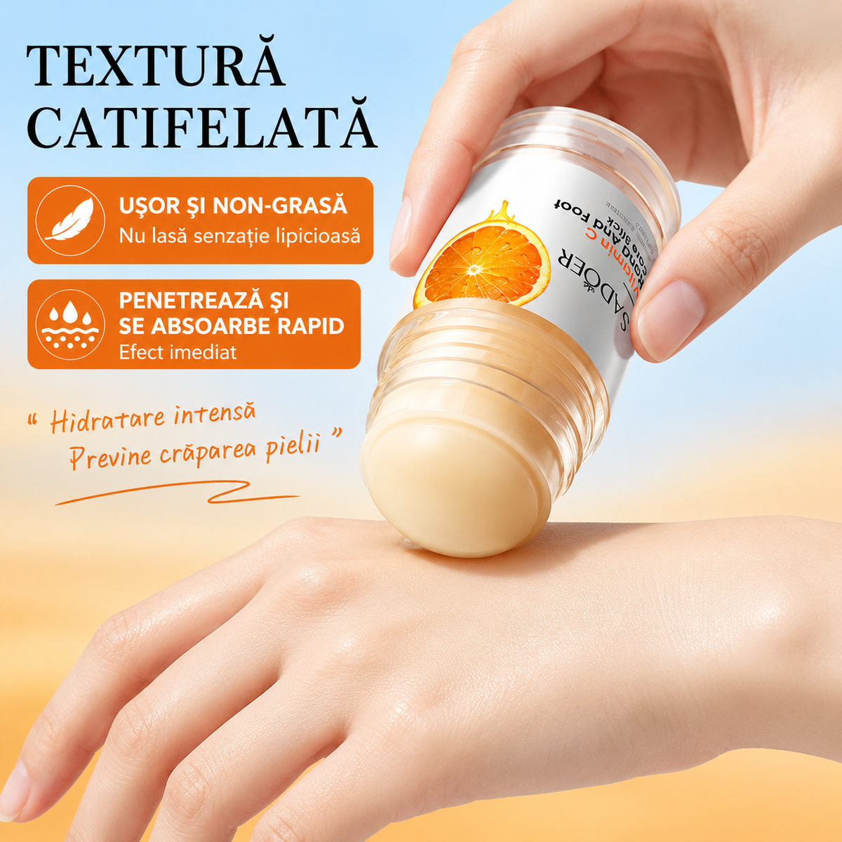 Stick pentru Călcâie Uscate cu Vitamina C – Exfoliază, Hidratează și Catifelează Pielea