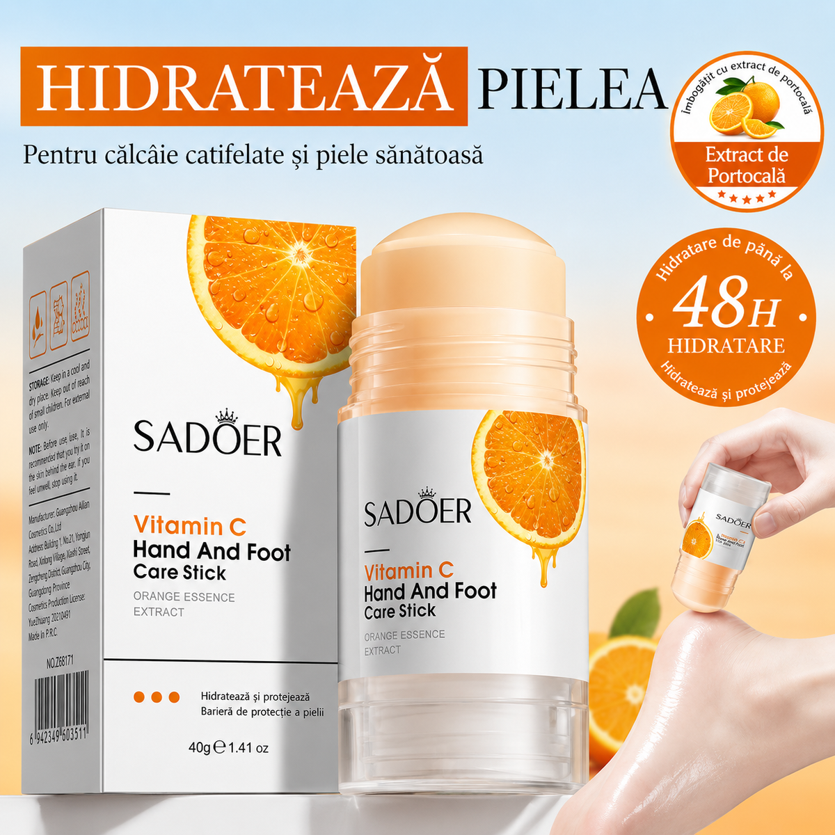 Stick pentru Călcâie Uscate cu Vitamina C – Exfoliază, Hidratează și Catifelează Pielea