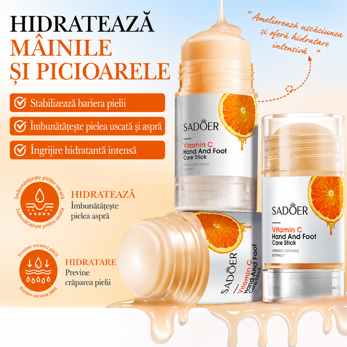 Stick pentru Călcâie Uscate cu Vitamina C – Exfoliază, Hidratează și Catifelează Pielea