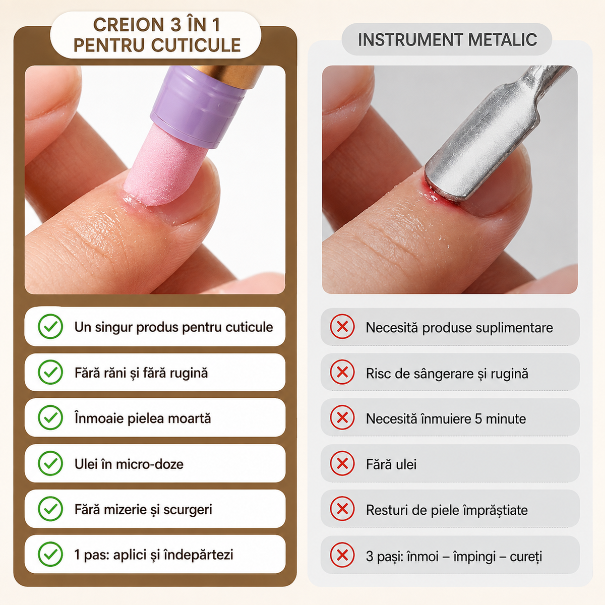 Creion 3 în 1 pentru Cuticule – Îndepărtează, Hidratează și Îngrijește