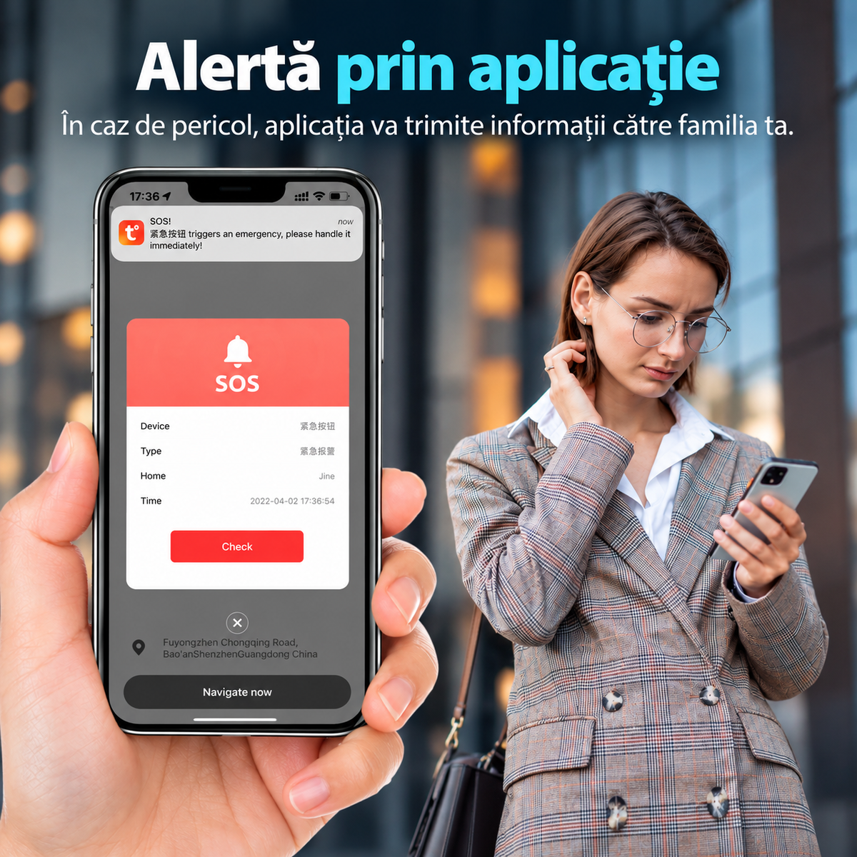 Alarmă Personală Inteligentă cu SOS și Localizare